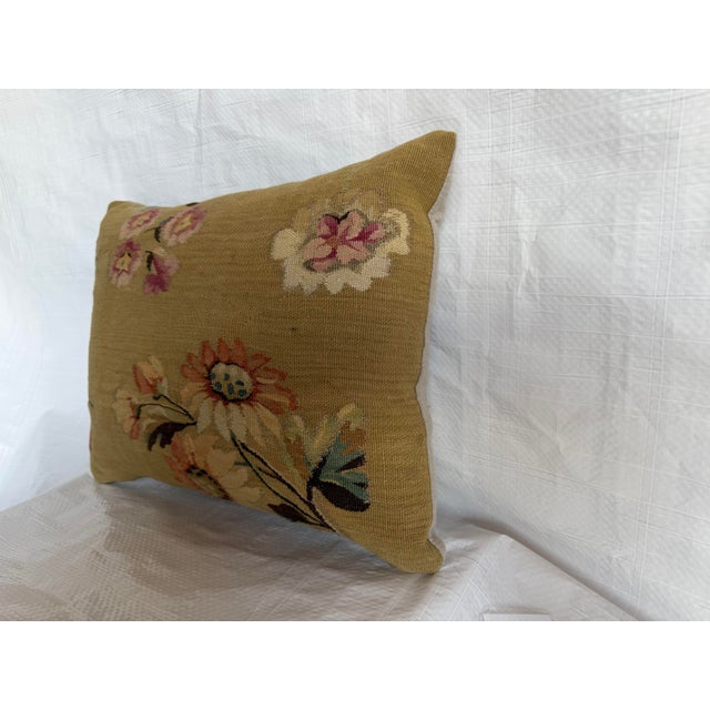 French 1850s Antique French Aubusson Tapestry Pillow With Handwoven Floral Motifs For Sale - Image 3 of 7