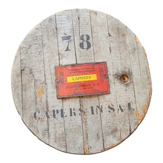 Antique Spanish Capers Barrel Top Sign For Sale