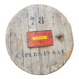 Antique Spanish Capers Barrel Top Sign