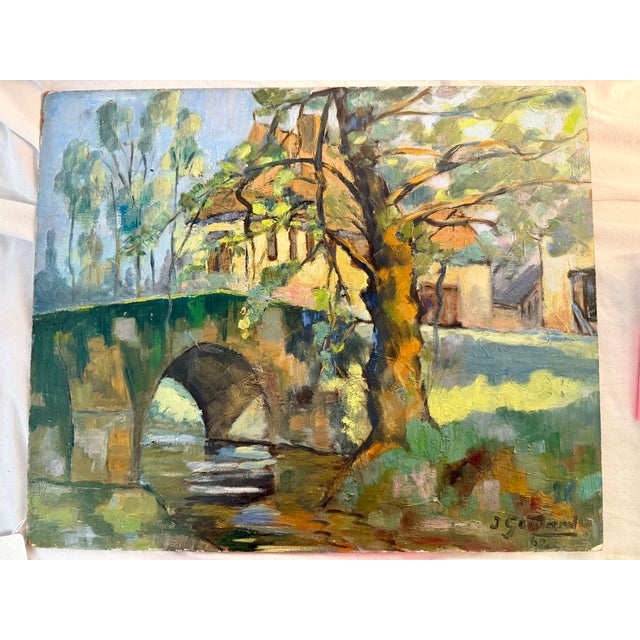 Vintage, French Oil on Board Riverscape Pays De Loire Painting For Sale - Image 4 of 5