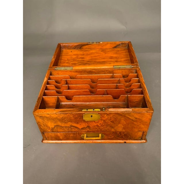 Antique English Burl Walnut Writing Box / Document Chest With Quill Compartment, Circa 1820 For Sale - Image 16 of 17