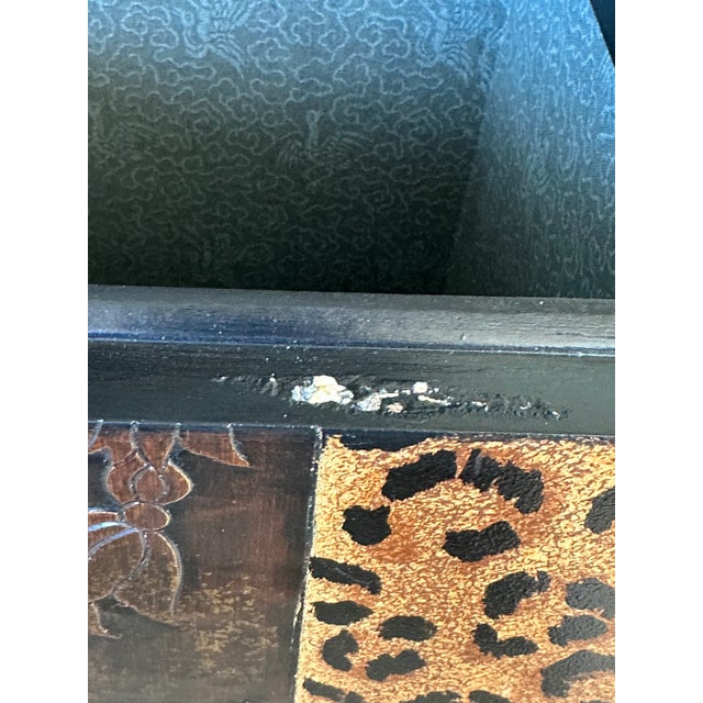 1990s Regency Safari Cheetah Gilt Embossed Metal Claw Feet Trunk For Sale - Image 10 of 12