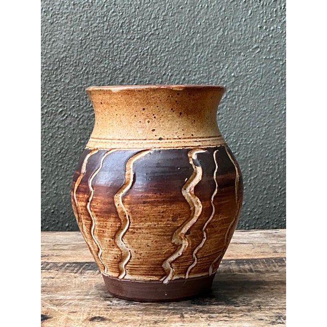 Vintage Handcrafted Ceramic Vase With Wave Motif For Sale - Image 14 of 15