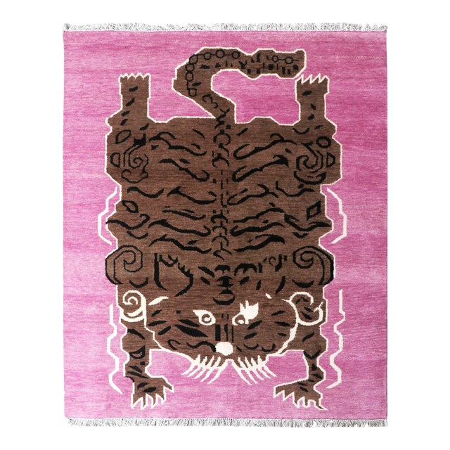 Hand-Knotted Le Tibetan Rug in Fuchsia - 5 X 7 For Sale