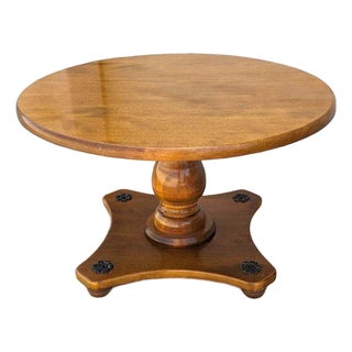Vintage Round Solid Maple Pedestal End Table With Decorative Rosettes For Sale