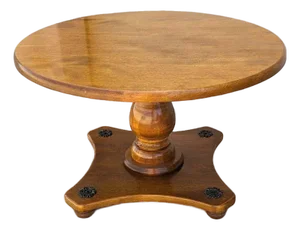 Vintage Round Solid Maple Pedestal End Table With Decorative Rosettes