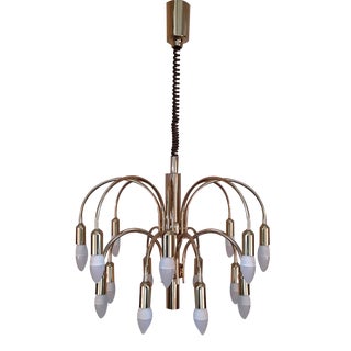 German 16-Light Chandelier in Gold-Colored Metal from TZ Leuchten, 1970s For Sale