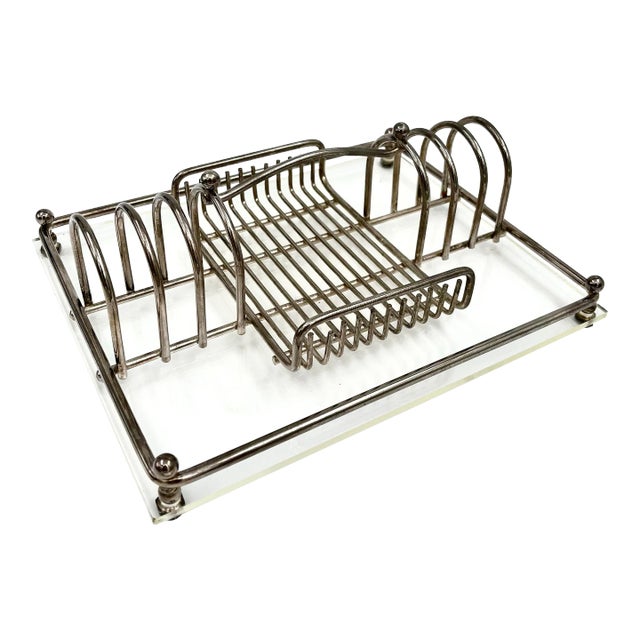 1970s Mid-Century Modern Chrome & Lucite Flatware Buffet Caddy For Sale