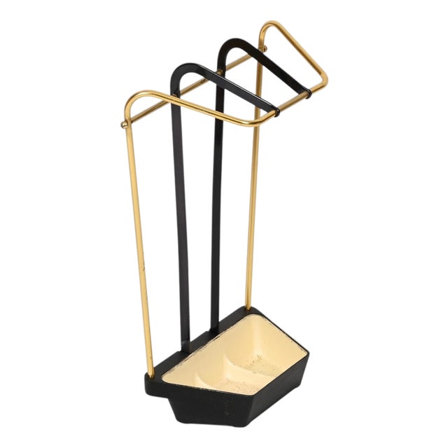 Vintage Brass and Enameled Metal Umbrella Stand by Gio Ponti, Italy, 1950s For Sale
