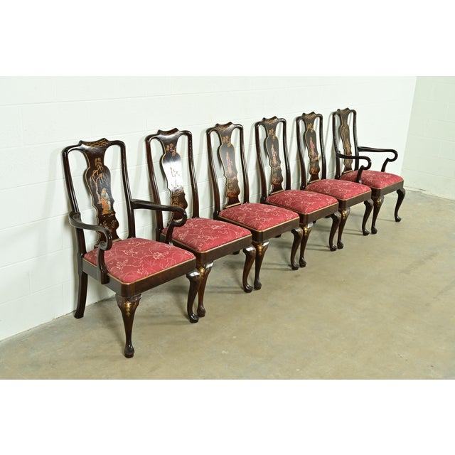 Henredon Chinoiserie Queen Anne Hand Painted Oak and Burl Wood Dining Chairs, Set of Six For Sale - Image 14 of 14