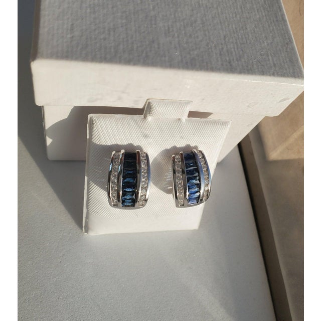 Contemporary Sapphire Diamond Statement Earrings 2.52cttw 14k White Gold, 2 Pieces For Sale - Image 3 of 6