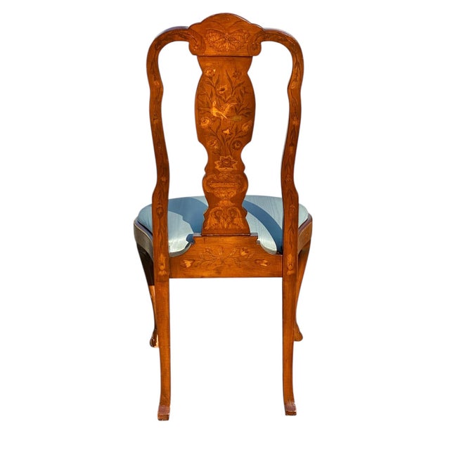 Vintage Trouvailles Marquetry Desk Chair With Unique Bird & Moth Inlay For Sale In Boston - Image 6 of 12