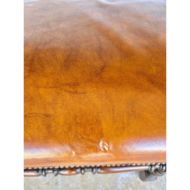 Late 19th Century French Louis XIV Style Walnut and Leather Bench For Sale - Image 9 of 12