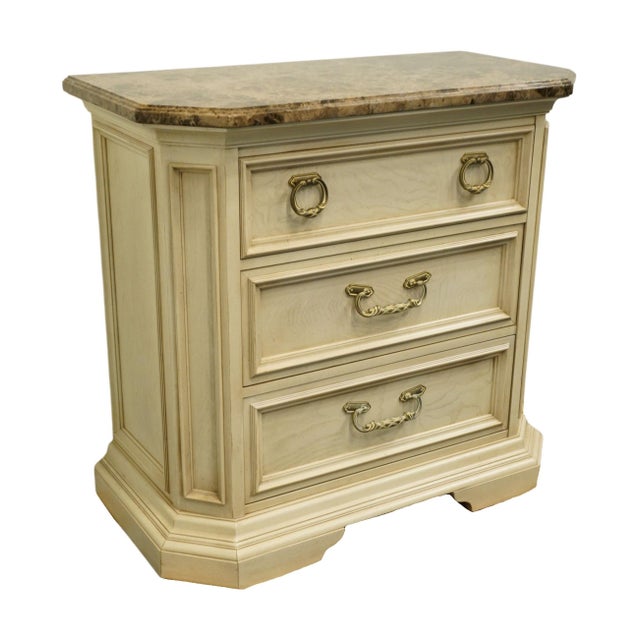 STANLEY FURNITURE Contemporary Modern Off White / Cream Painted 38" Three Drawer Nightstand w. Granite Top 644-23-217 36"...