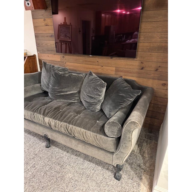 French Louis XV–Style Slate Grey Velvet Sofa For Sale In Phoenix - Image 6 of 7