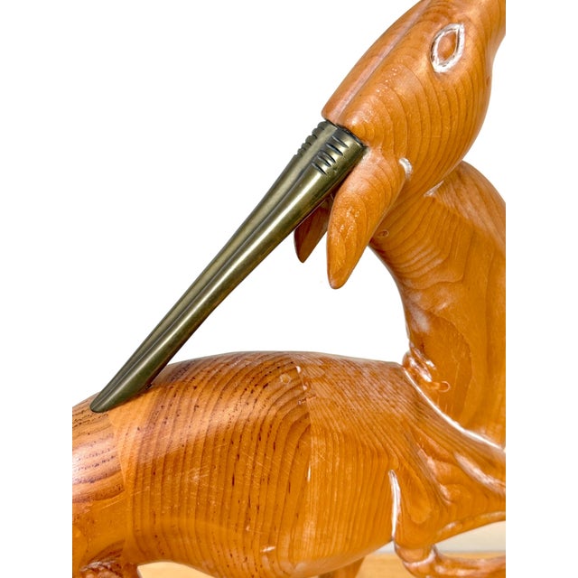 Italian Carved Limed Pine & Brass Deer Sculpture, 1970s For Sale - Image 17 of 18
