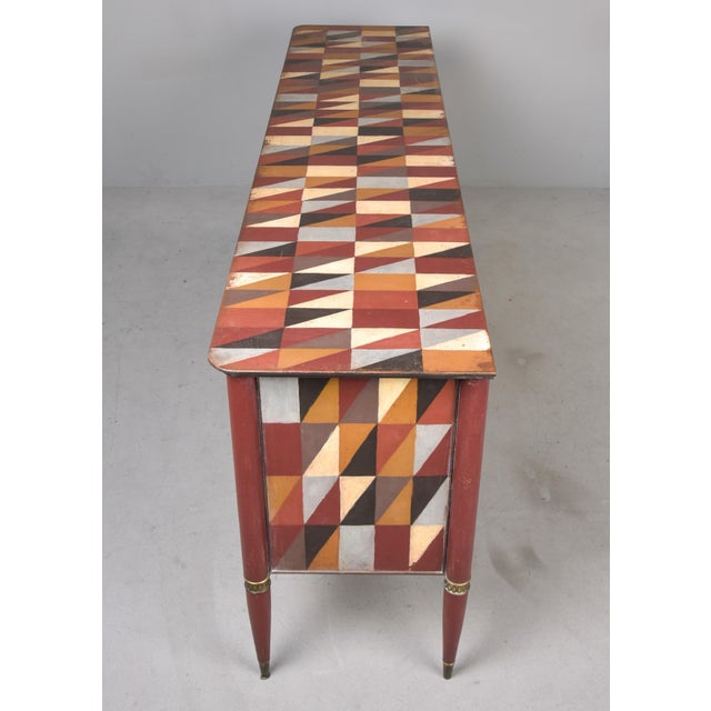 Circa 1940s English Console Cabinet With Original Harlequin Painted Finish For Sale - Image 9 of 12