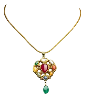 22k Gold Navratna Reversible Pendant Necklace