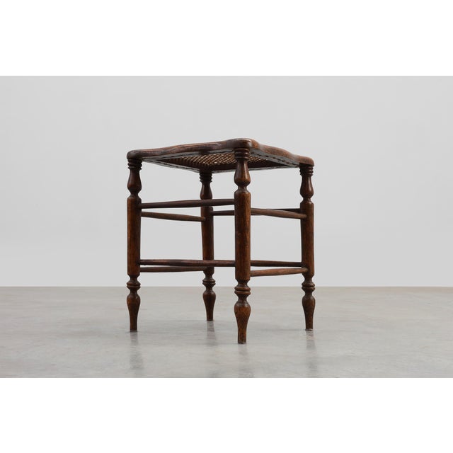 Antique French Wooden Stool with Cane Seat, 19th Century For Sale - Image 9 of 11