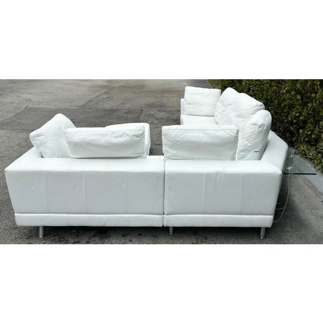 Late 20th Century Rolf Benz Leather Sectional Sofa and Ottoman With Glass Attached Side Table For Sale - Image 5 of 16