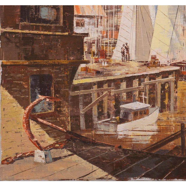 'Morning Sun' by Jack Wilson, San Francisco Bay Area Modernist Harbor Scene, Seascape, Seafood For Sale - Image 4 of 8