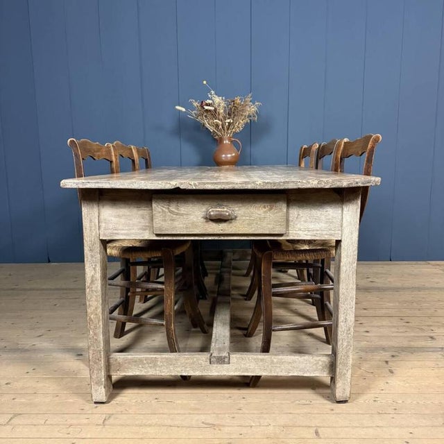 Wood French Farmhouse Dining Table with Pine Top and Oak Base For Sale - Image 7 of 18