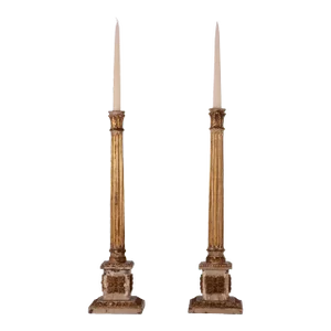 1920's Neoclassical Carved Wood Candlesticks - a Pair