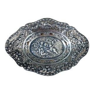 Late 19th Century Repousse 800 Silver Cherub Trinket Dish - Antique Decor For Sale