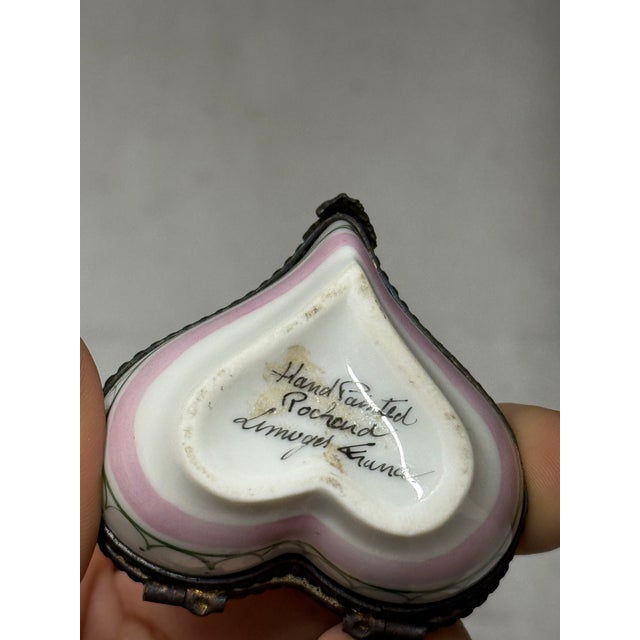French Antique Porcelain Heart Limoges Box For Sale - Image 3 of 4