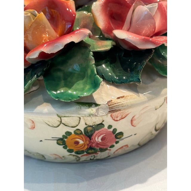 Mid-Century Italian Majolica Capodimonte Style Hand-Painted Floral Trinket Dish For Sale - Image 12 of 12