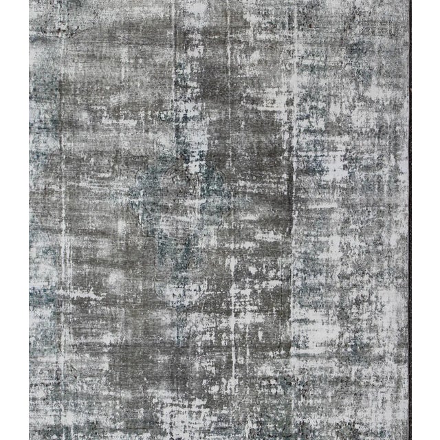 Mid 20th Century Distressed Vintage Persian Rug With Abstract Modern Design in Warm Gray-Silver For Sale - Image 4 of 11