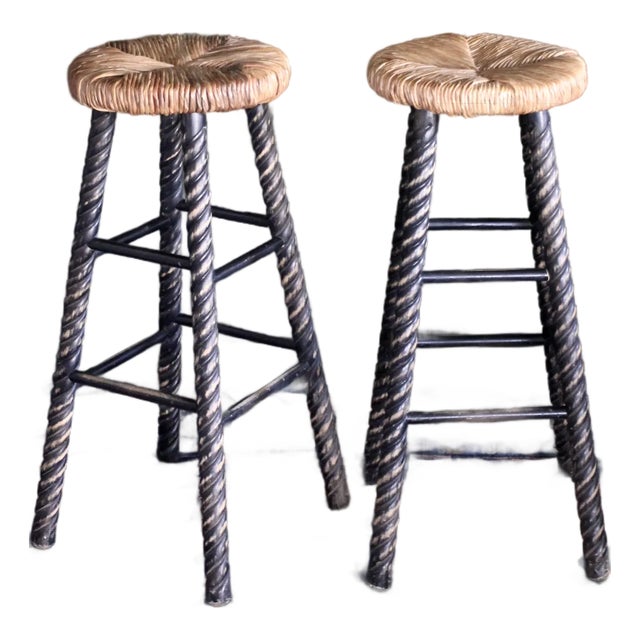 Barley Twist Black Painted Wooden Stools From the 1990s For Sale