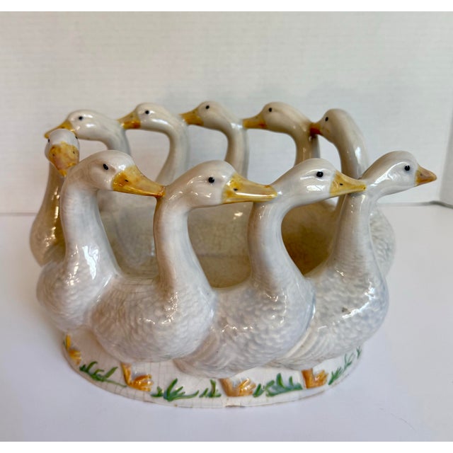 1981 Holland Mold Farmhouse Cottage Hand-Painted Ceramic Goose Ring Bowl/Planter For Sale - Image 9 of 10