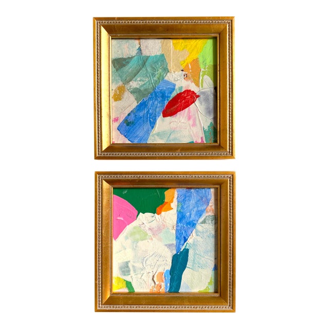 "Shifting Lenses" Pair of Framed Mini Paintings by Jessalin Beutler For Sale