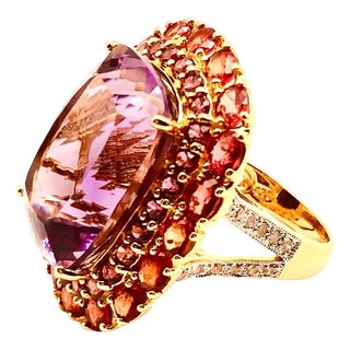 Bochic "Orient" Vintage Orange Sapphire & Amethyst Ring Set 18K Gold & Silver For Sale