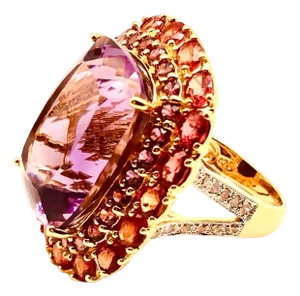 Bochic "Orient" Vintage Orange Sapphire & Amethyst Ring Set 18K Gold & Silver