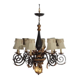 Vintage French Louis XIV Style Figural Cherub Gilt & Ebonized Chandelier C1940 For Sale