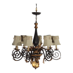 Vintage French Louis XIV Style Figural Cherub Gilt & Ebonized Chandelier C1940