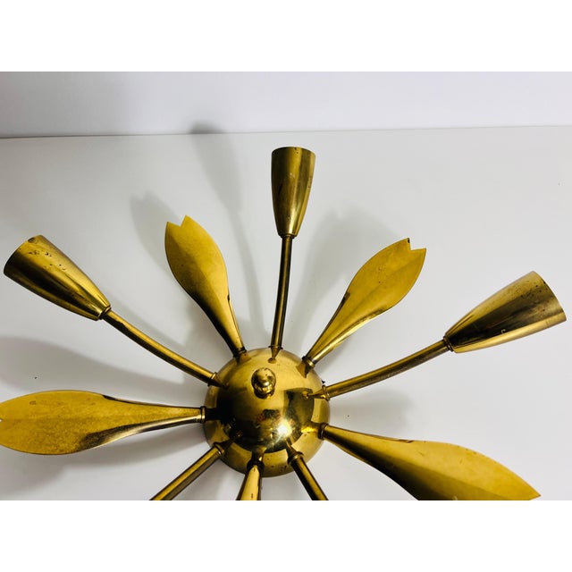 Italian Midcentury Brass 5-Arm Sputnik Chandelier, 1950s For Sale - Image 9 of 11