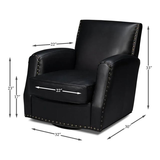 Contemporary Black Leather Swivel Armchair For Sale - Image 11 of 11