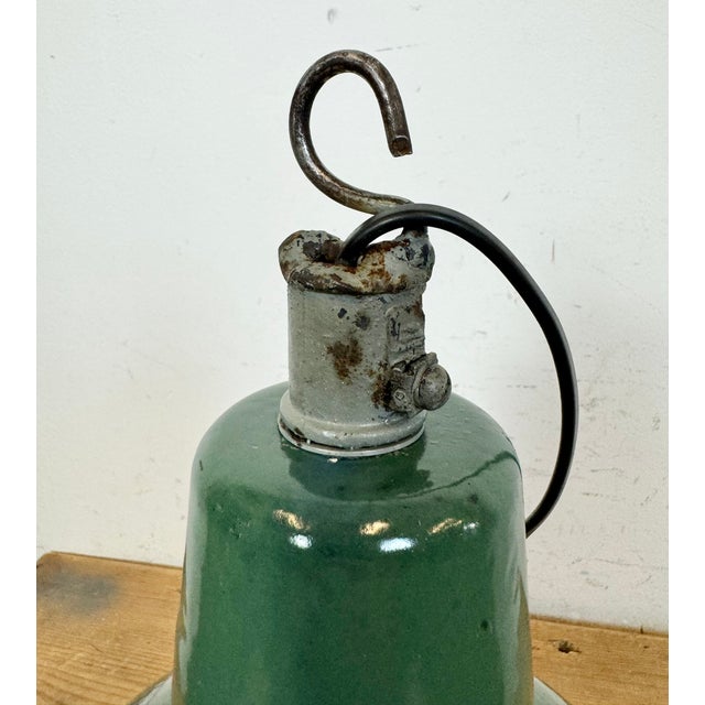 Industrial Green Enamel Factory Pendant Lamp, 1960s For Sale - Image 11 of 16