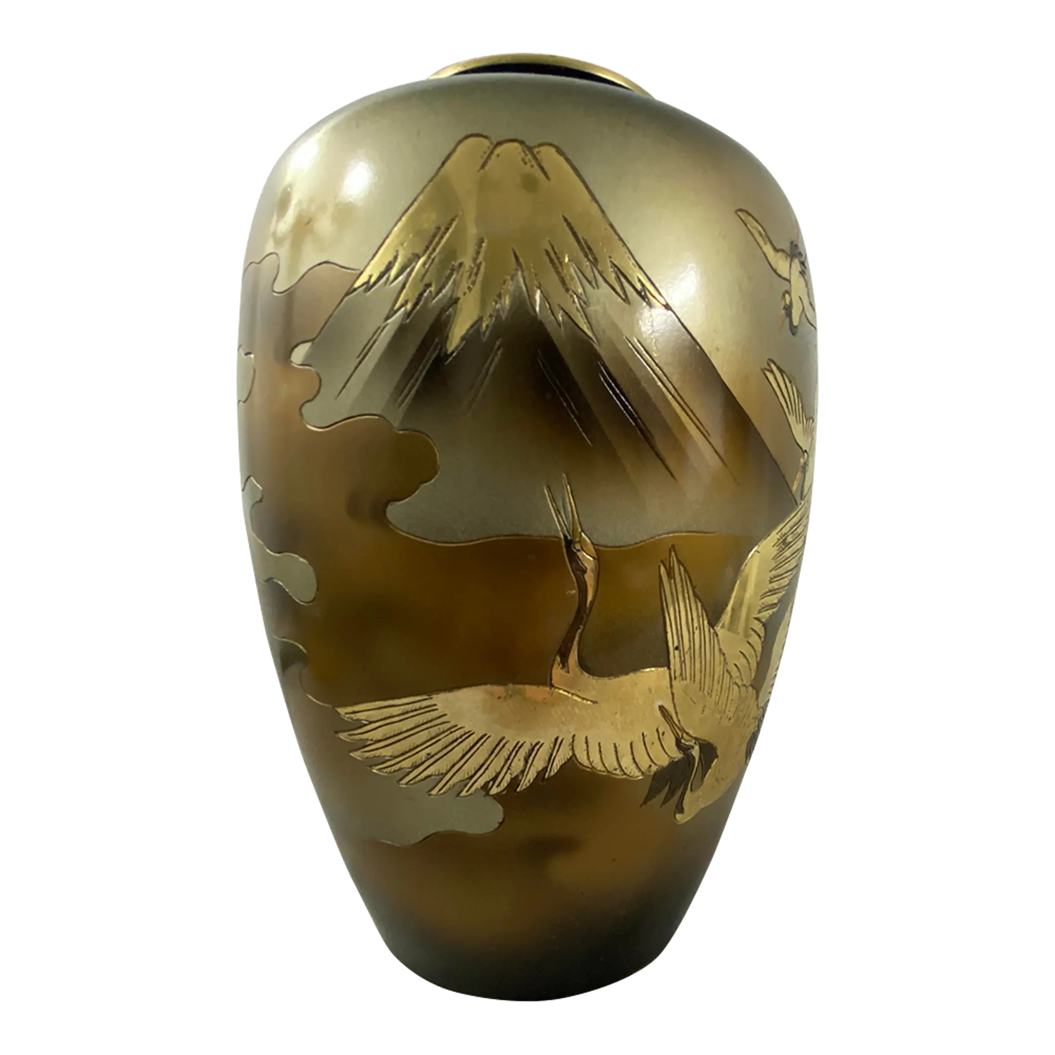 1960s Signed Takaoka Japanese Bronze Vase in Mixed Metal