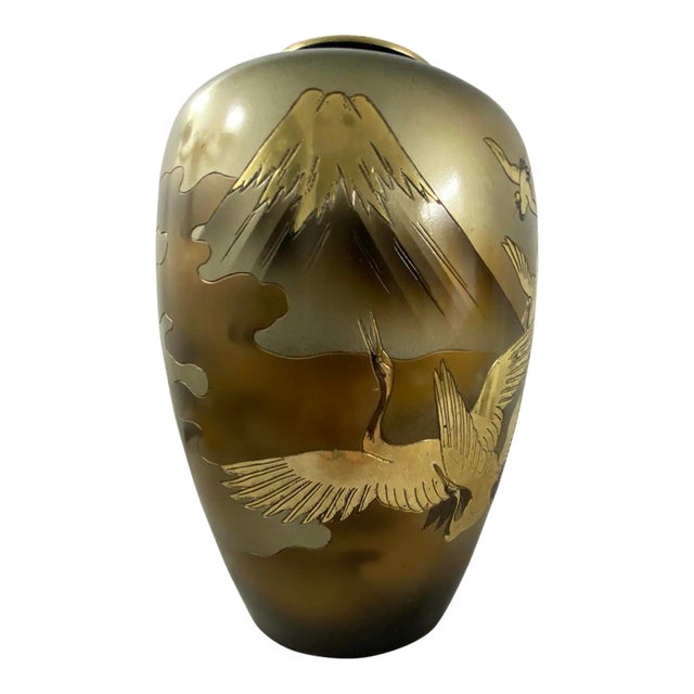 1960s Signed Takaoka Japanese Bronze Vase in Mixed Metal For Sale