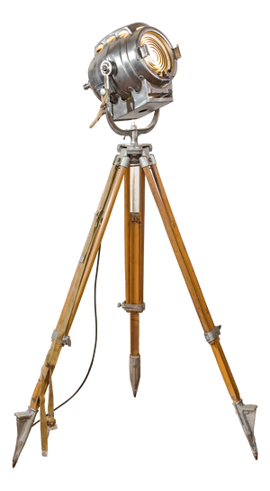 Hollywood Movie Keg Light on Wooden Tripod Floor Lamp by Bardwell McAlister, 1950s