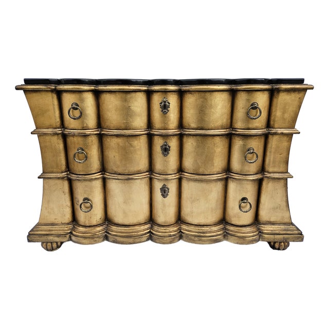 Gold Leaf or Gilt Scalloped Front Chest of Drawers For Sale