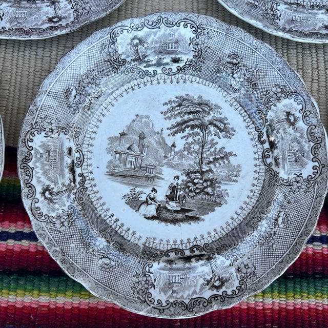 American Circa 1850’s Antique Brown Transfer Decorated Plates, “Verona”, by Cork & Edge- Set of 11 For Sale - Image 3 of 12