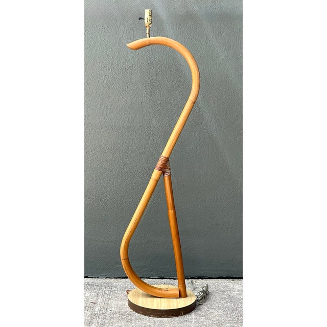 Vintage Coastal Bent Rattan Floor Lamp For Sale - Image 10 of 12