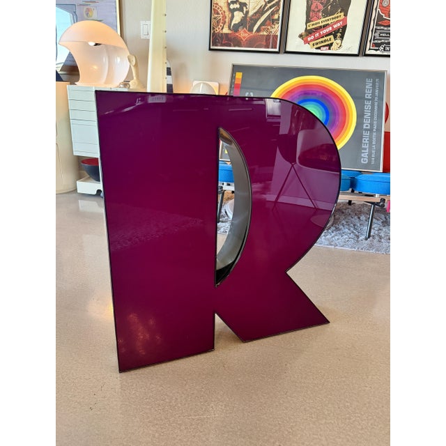 XLarge vintage marquee letter with a black metal frame and magenta acrylic front. Fully wrapped on all sides with a white...