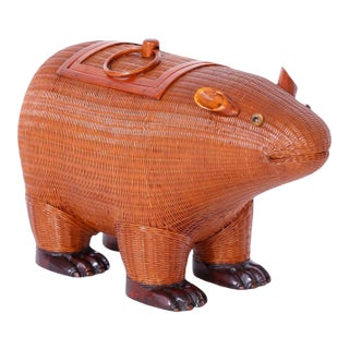 Vintage Mid Century Chinese Wicker Capybara Animal Box For Sale