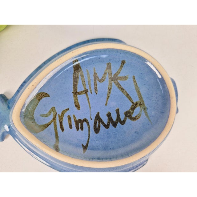 Blue Blue Ceramic Fish Plates by Aimé De Grimaud, France, 1970, Set of 6 For Sale - Image 8 of 10
